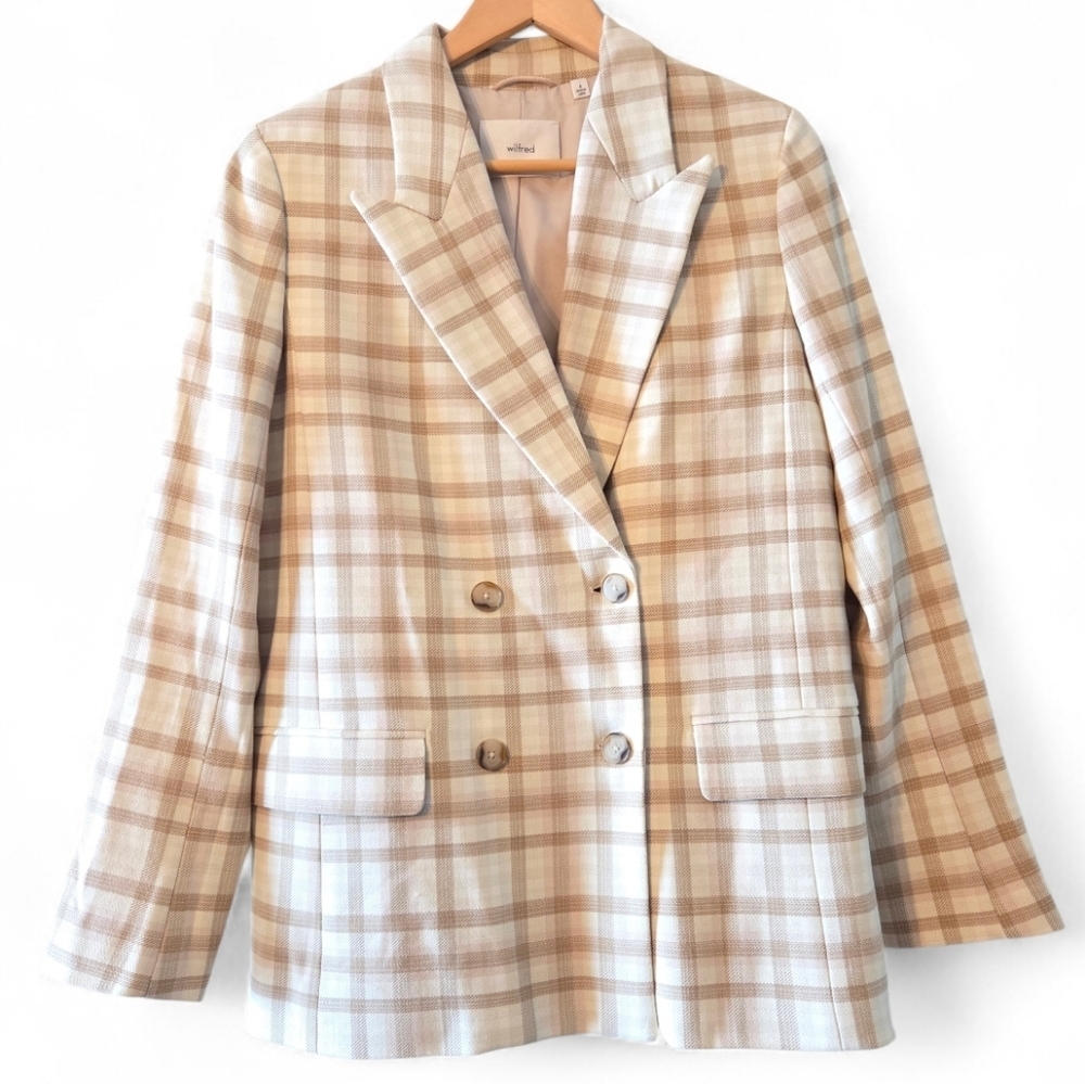 Aritzia Wilfred Destiny Double Breasted Plaid Professional Casual Blazer Size 4 - Picture 8 of 16